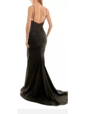 B. Darlin Black Ruched Evening Gown Spaghetti Straps Mermaid Hem Dress Size 3/4